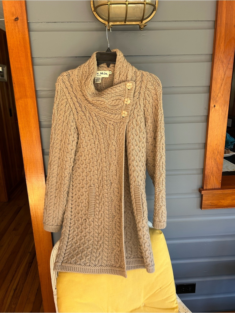 Cable-Knit Asymmetrical Button Cardigan Sweater - Beige